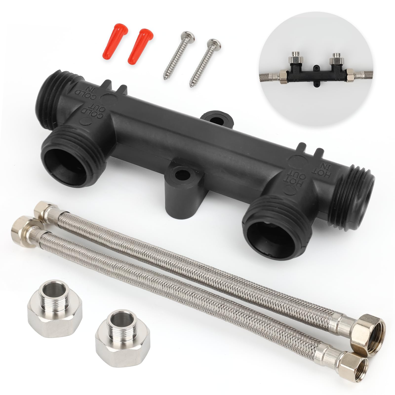WP596816 OEM Replacement Watts Hot Water Recirculating Pump Kit 500800/500805, Complete with 2 x 12" Supply Lines, 2x 1/2" FTPto 3/8"MPTFittings & 2