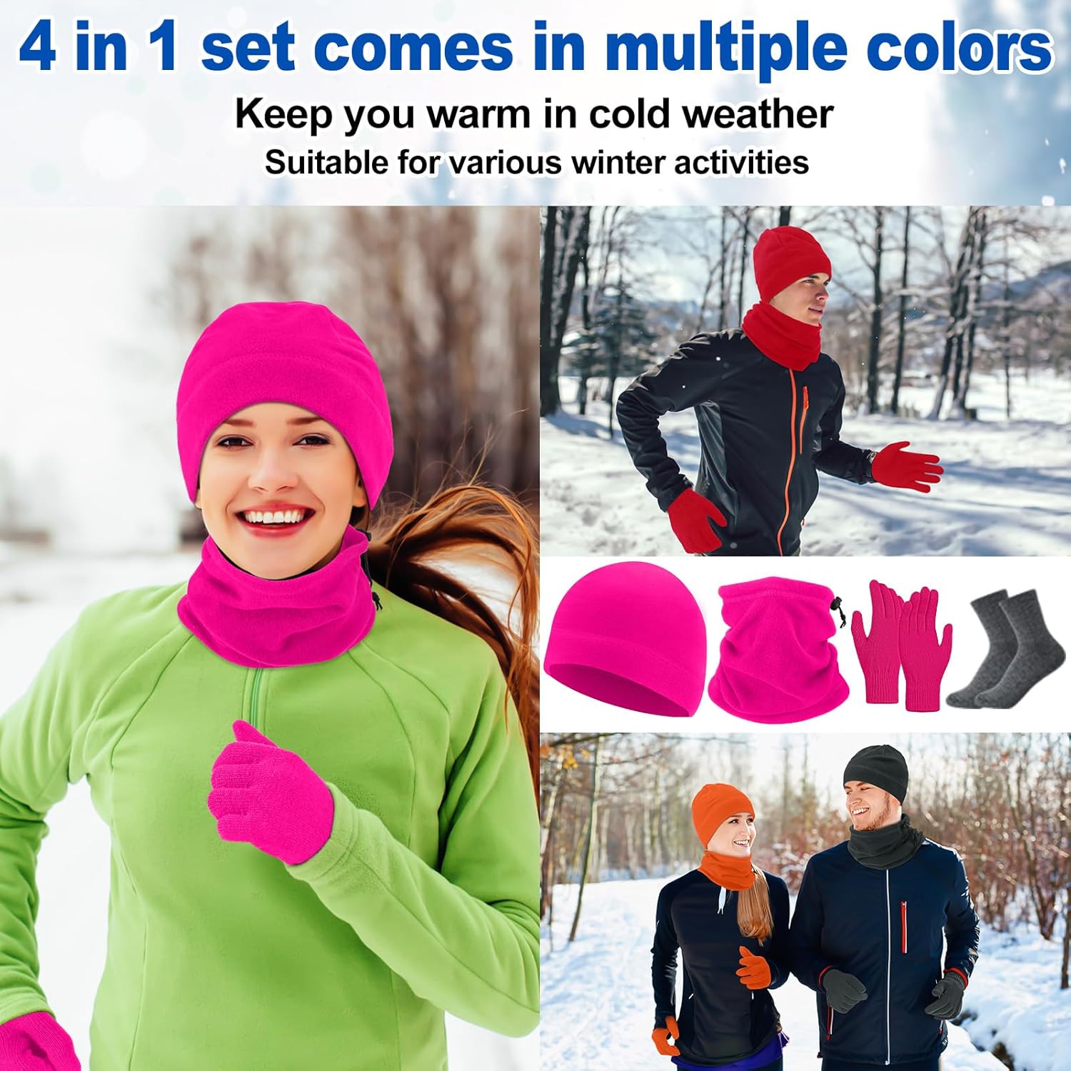 Liitrsh 148 Pcs Bulk Winter Fleece Hats Gloves Scarf Sock Sets for Men Women, Beanies for Homeless Donation Charity Bundle