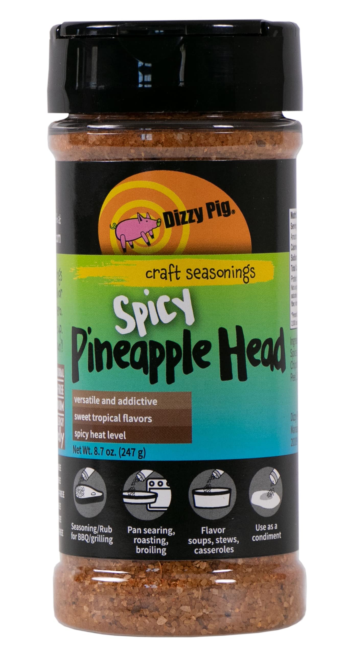 Dizzy Pig Spicy Pineapple Head Tropical Seasoning Rub (8oz Shaker) - Seasons 30+lbs of Food - Hand Made in the USA - MSG Free, Gluten Free