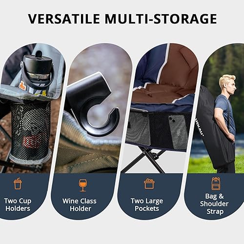 Miniatura 6 de Silla de campamento plegable de gran tamaño para adultos, sillas acolchadas resistentes para exteriores, silla de picnic grande y alta, XL con