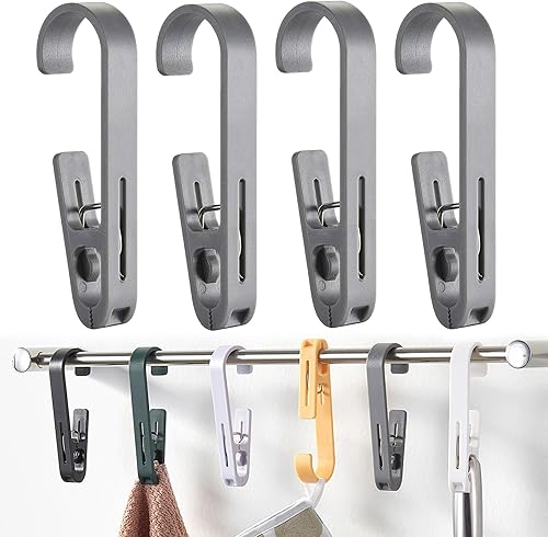 iBetterLife Alfileres de ropa resistentes al aire libre 4 ganchos grandes para lavandería con clips, abrazaderas organizadoras de armario,