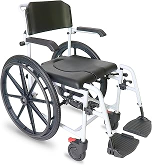 KMINA Shower Wheelchair and Commode Toilet (2 in 1), Shower Chair with Wheels, Aluminium, Brakes and Bucket - KMINA PRO
