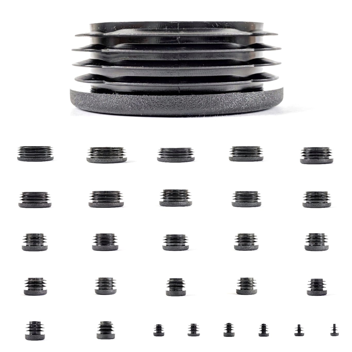 Plastic End Caps. Ribbed Inserts for Round Tubes. Made in Germany (Black, Suitable for Tubes with 20mm Outside Diameter with 1.5mm to 2mm Wall Thickness- See Second Image, Pack of 48) — image 1