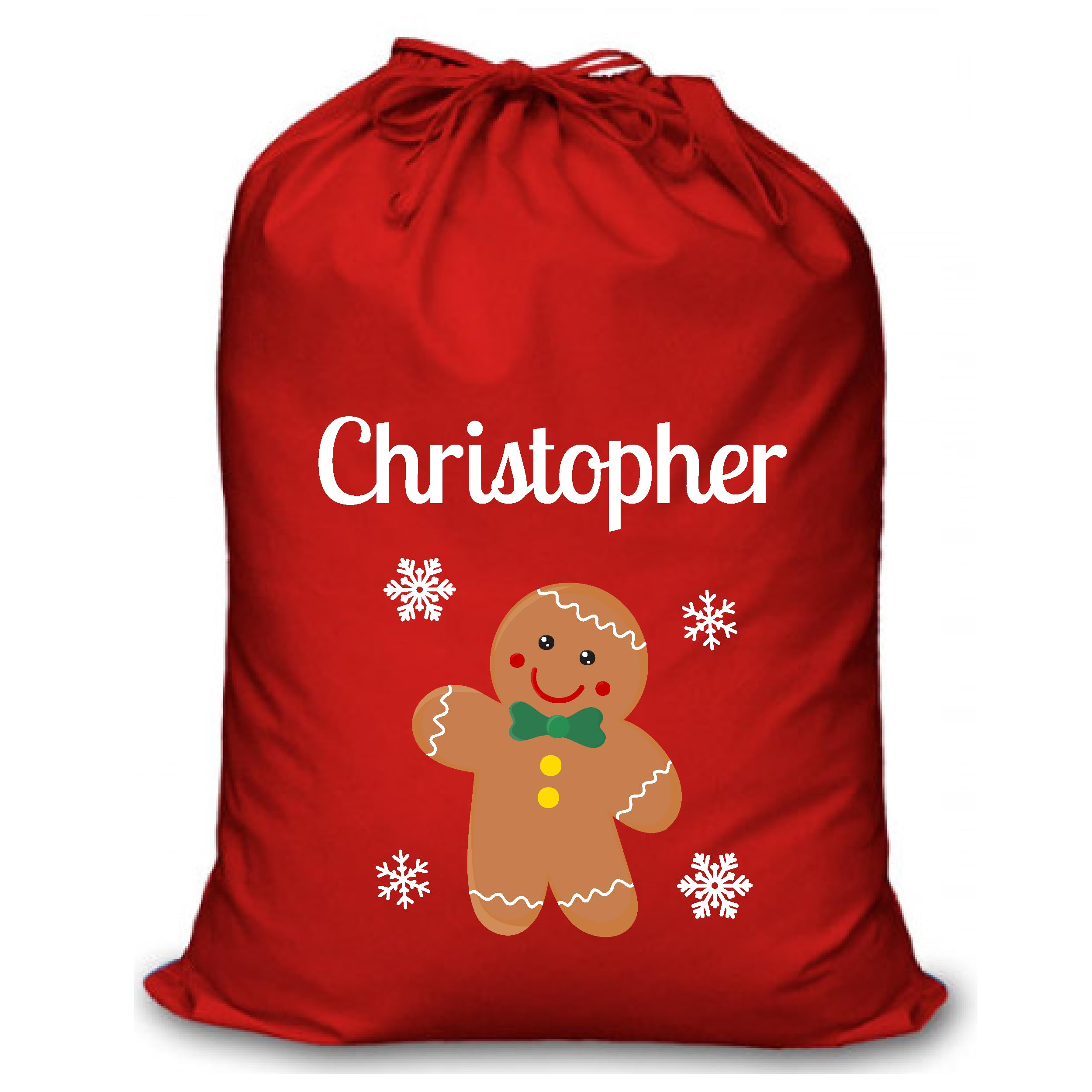 Personalised Christmas Santa Sack Xmas Reindeer Santa Sack Custom Name Santa Gift Bag for Kids & Adults Festive Large Reusable Sack Holiday Present Bag (Red Sack - Gingerbread Man)