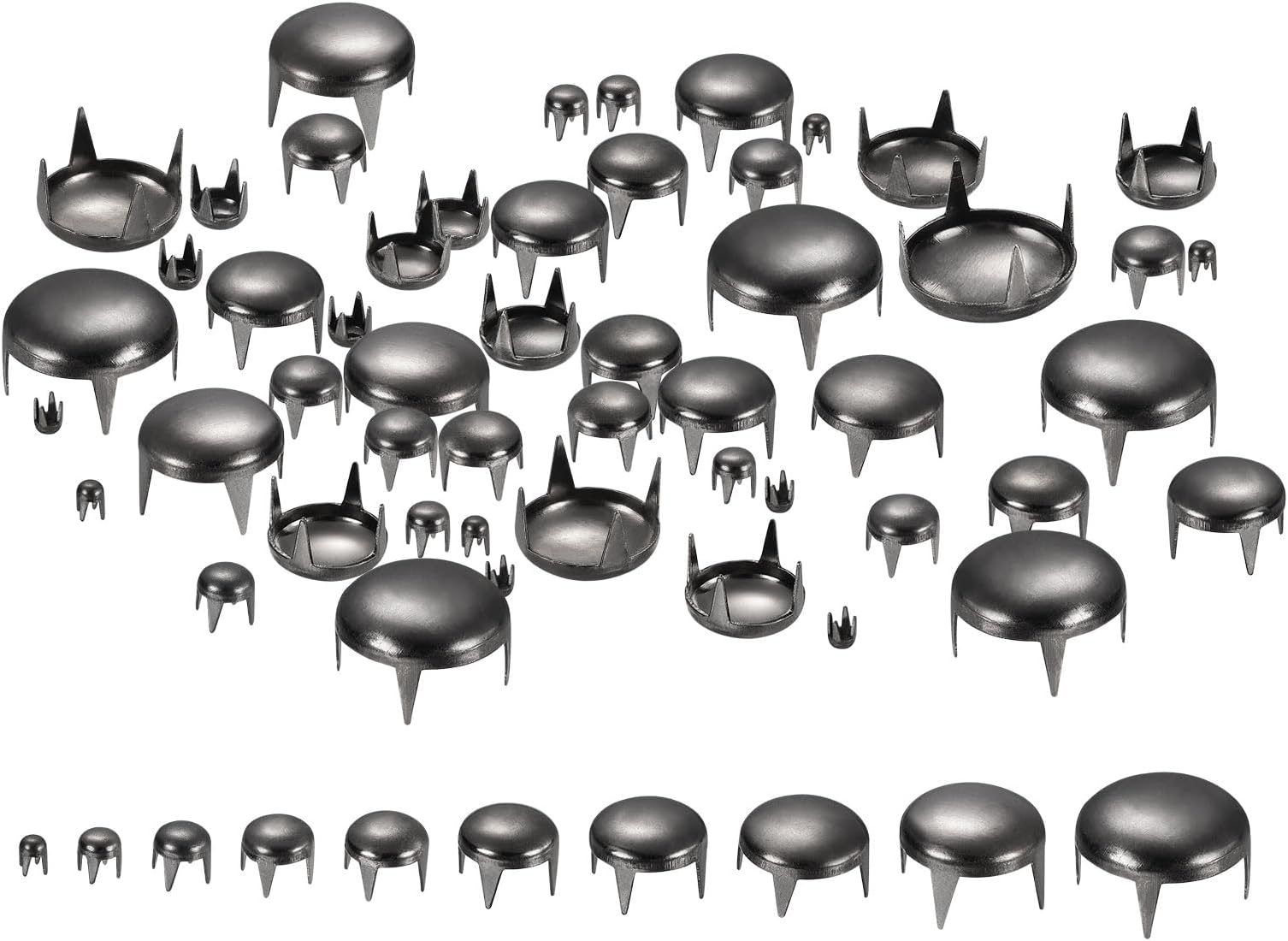 uxcell 100Pcs Black Round Dome Rivets, 10 Sizes Brass Spike Studs Spots Punk Rock Nailheads Claw Beads Assorted Kit for DIY Clothes Belt Bag Shoes Bracelet Leather Craft