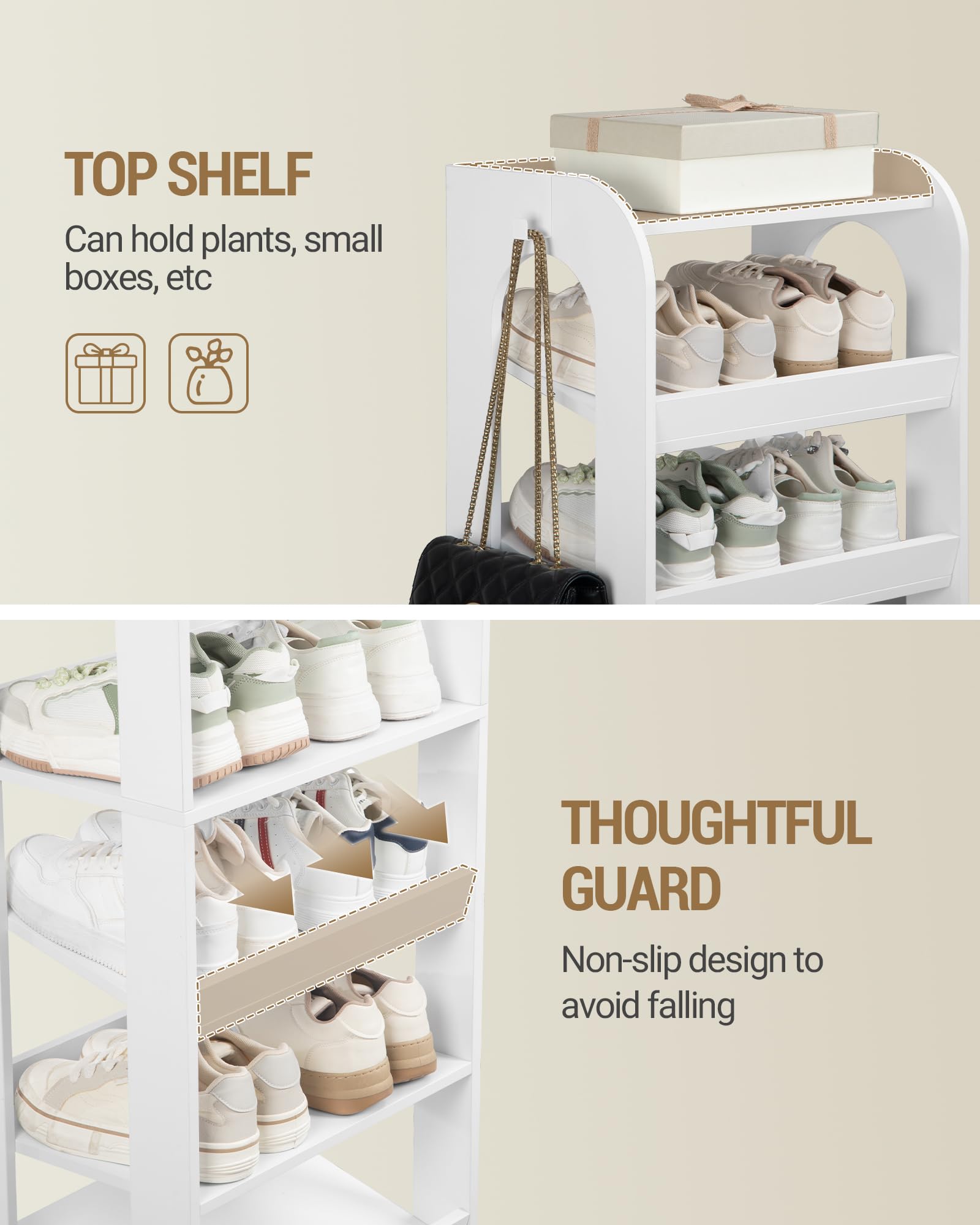 Hzuaneri Vertikales Schuhregal, 11 Ebenen, mit Haken, 42,5B cm, Weiß | Holz-Schuh-Organizer für Schrank, Eingang, Schuhturm für Kleine Räume, Freistehend, Verstellbar, SR13403X