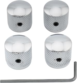 Musiclily Metric Heavy Metal Knurled Dome Knobs with Screw Set for Fender Strat Telecaster Electric Guitar or Bass, Chrome(4 Pieces)