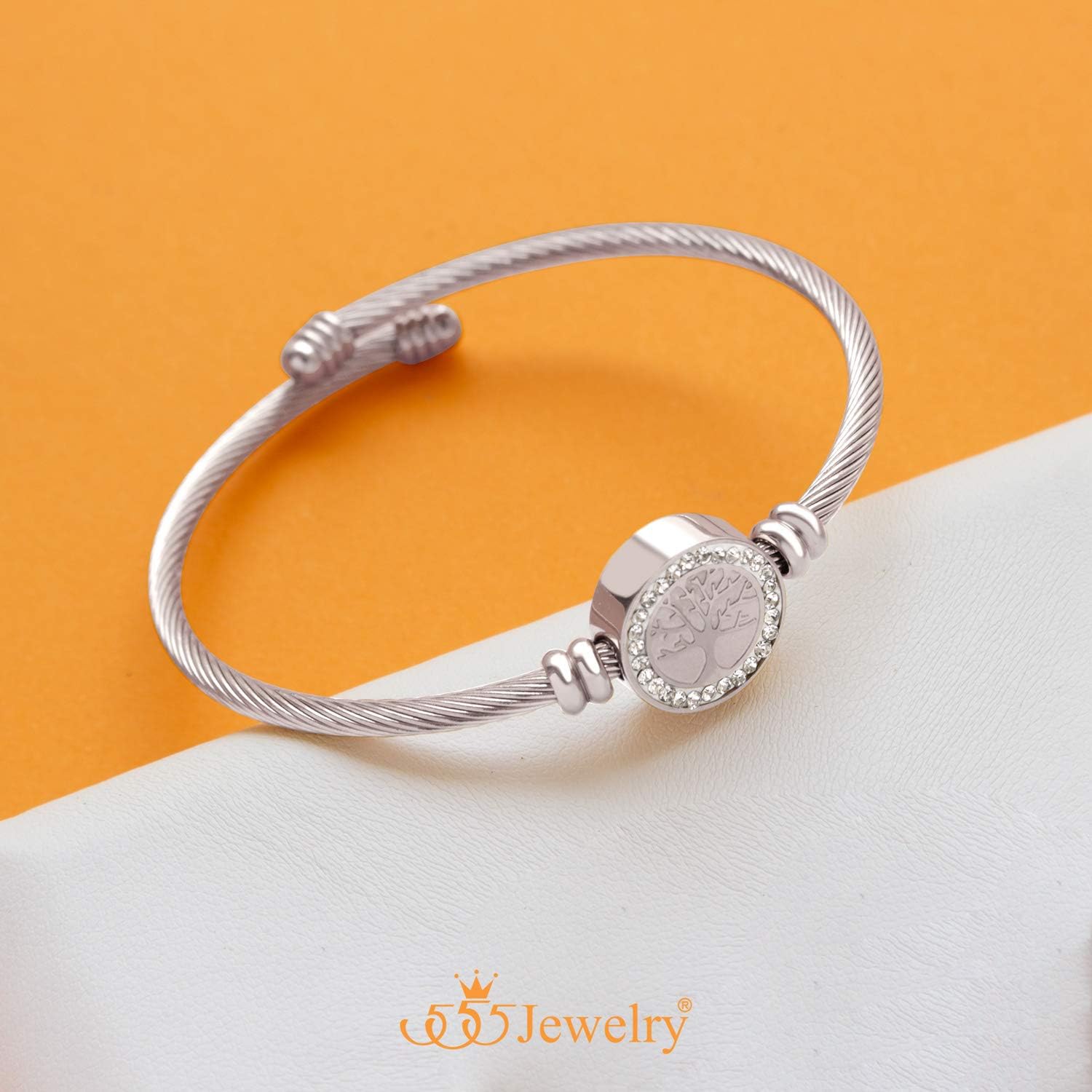555Jewelry Adjustable CZ Tree of Life Bracelet for Women, Twisted Cable Wire Cuff Bangle - Image 5