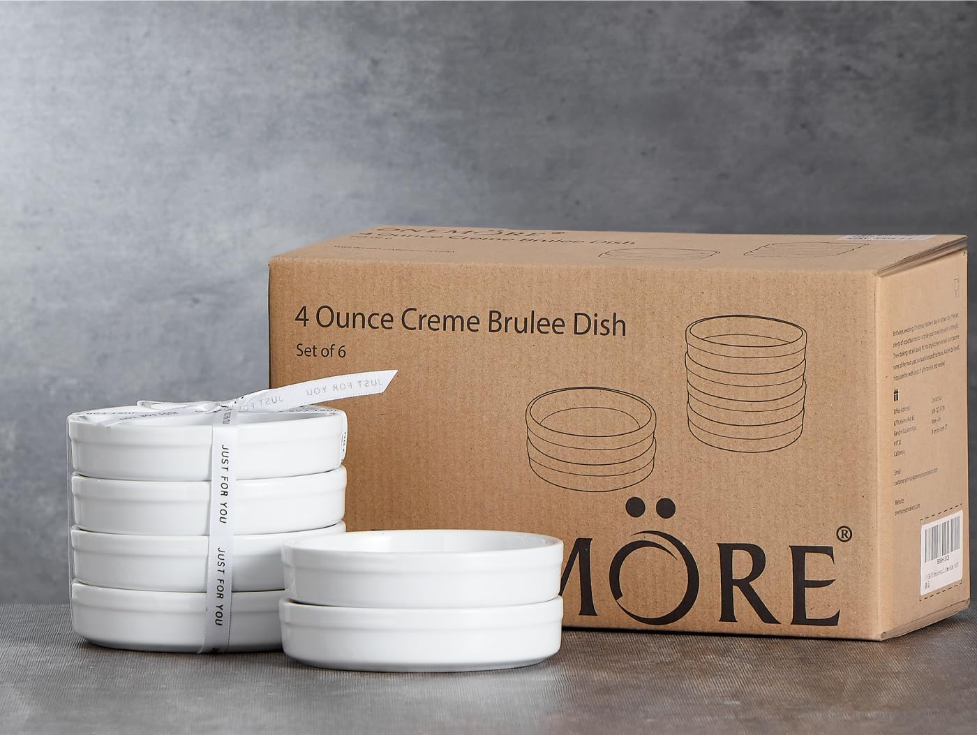 ONEMORE Ramekins - Ramekins - Moldes de cerámica para hornear natillas, mini pasteles, pudines y salsas, 4.5 onzas, aptos para horno, mini sartenes redondas para quiche de 4.5 pulgadas, color blanco,