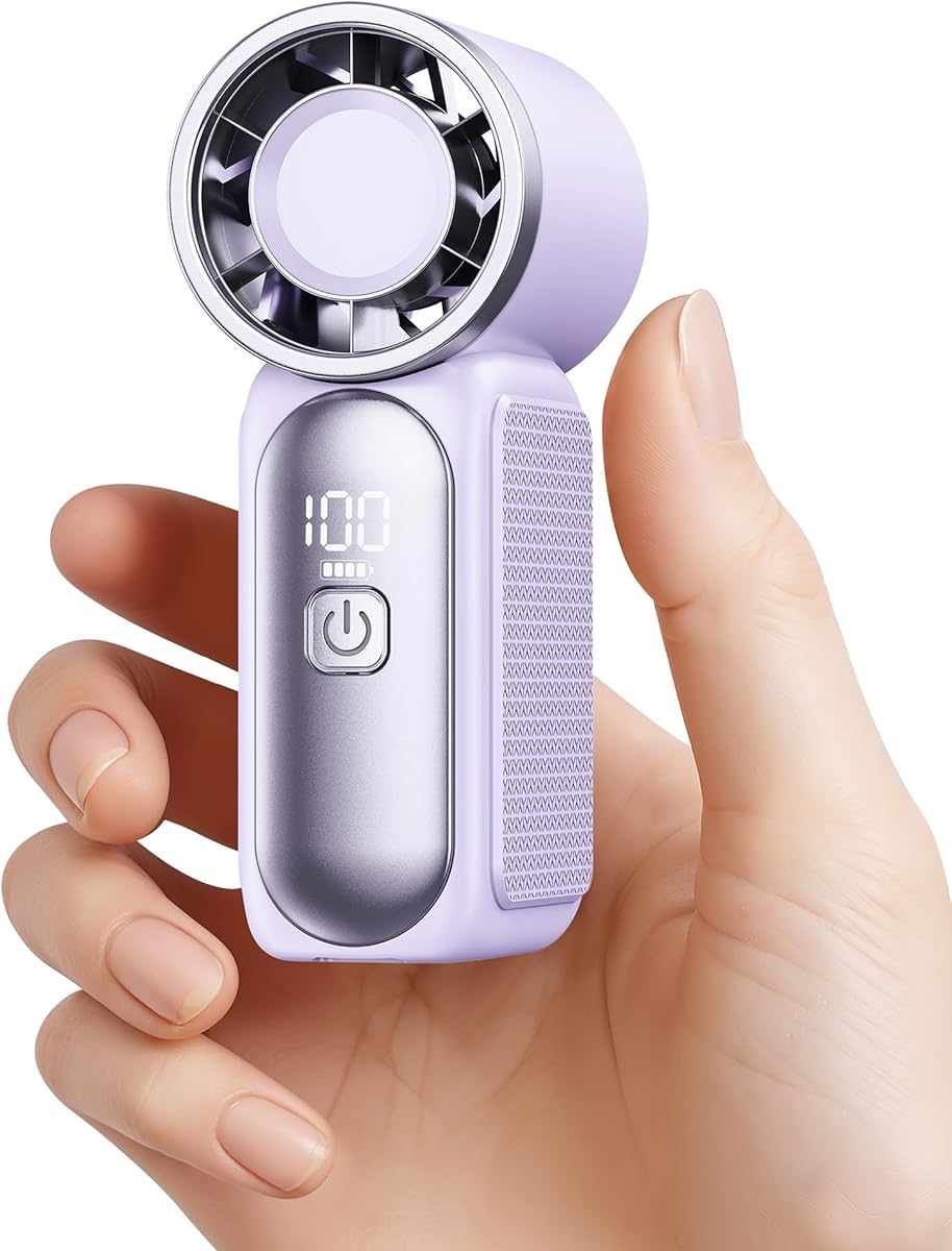Gaiatop Super Mini Portable Handheld Fan, 3.5 Inch Personal Turbo Fan, 16900 RPM 6 Speeds Strong Wind, LED Display, USB Rechargeable Battery for Travel Outdoor, Gift for Women Girl Makeup, Purple