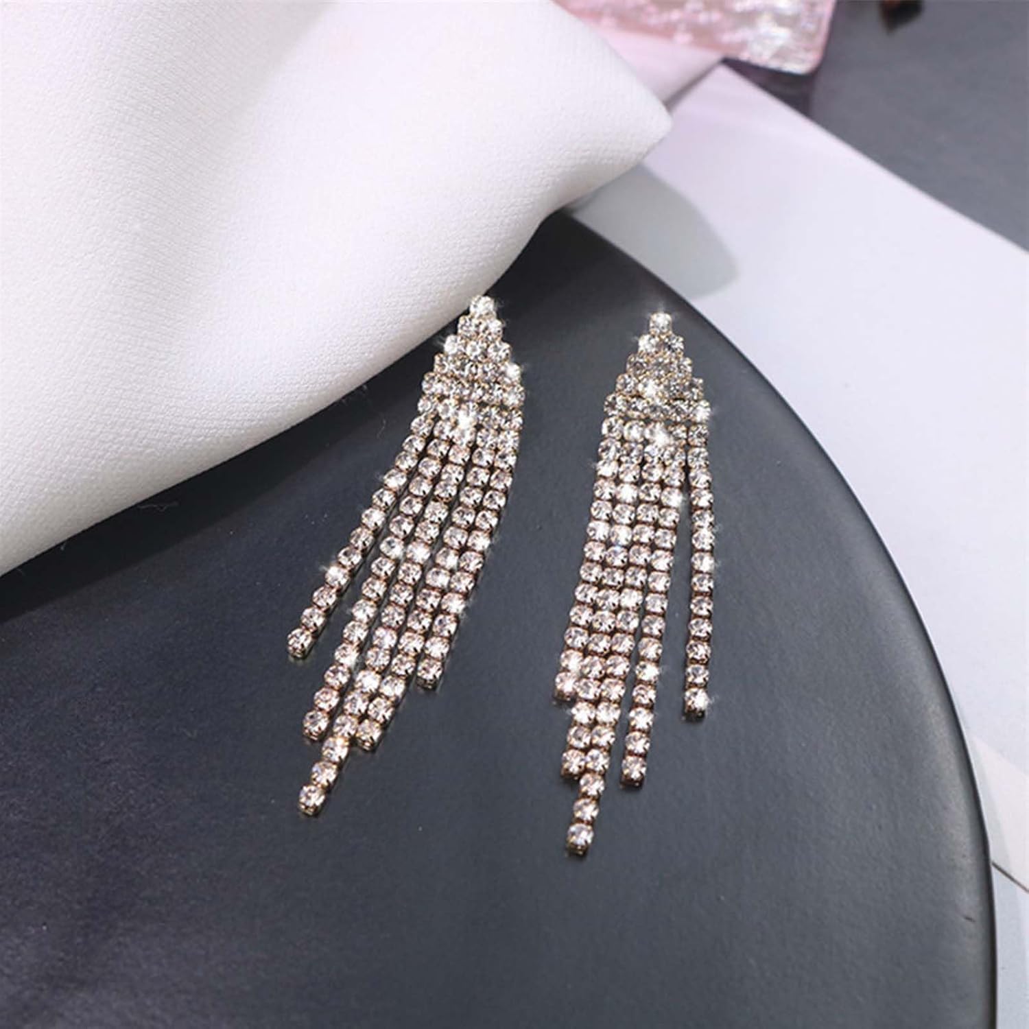 Vintage Crystal Tassel Dangle Earrings Rhinestone Long Tassel Drop Earrings Cz Chandelier Earrings Cz Wedding Bridal Earrings Jewellery for Women - Image 6