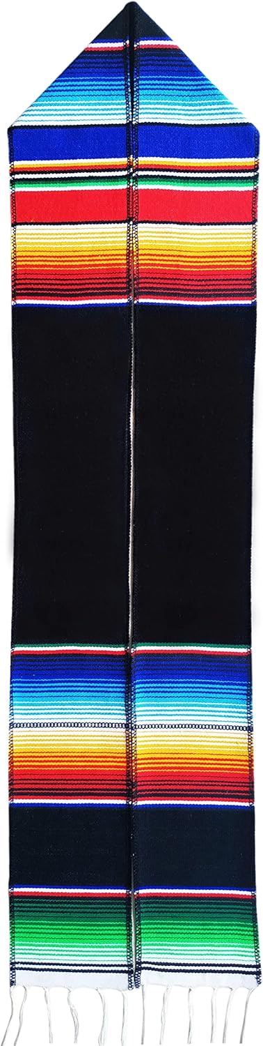 Yani's Gifts Genuine Serape, Mexican Sarape Graduation Sash, Black Hispanic Stole Serape Scarf