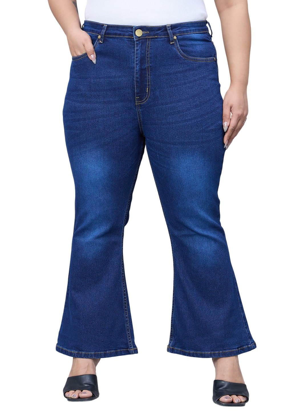 style quotient Women Plus Size Black High Rise Extra Flared Jeans-picture-41