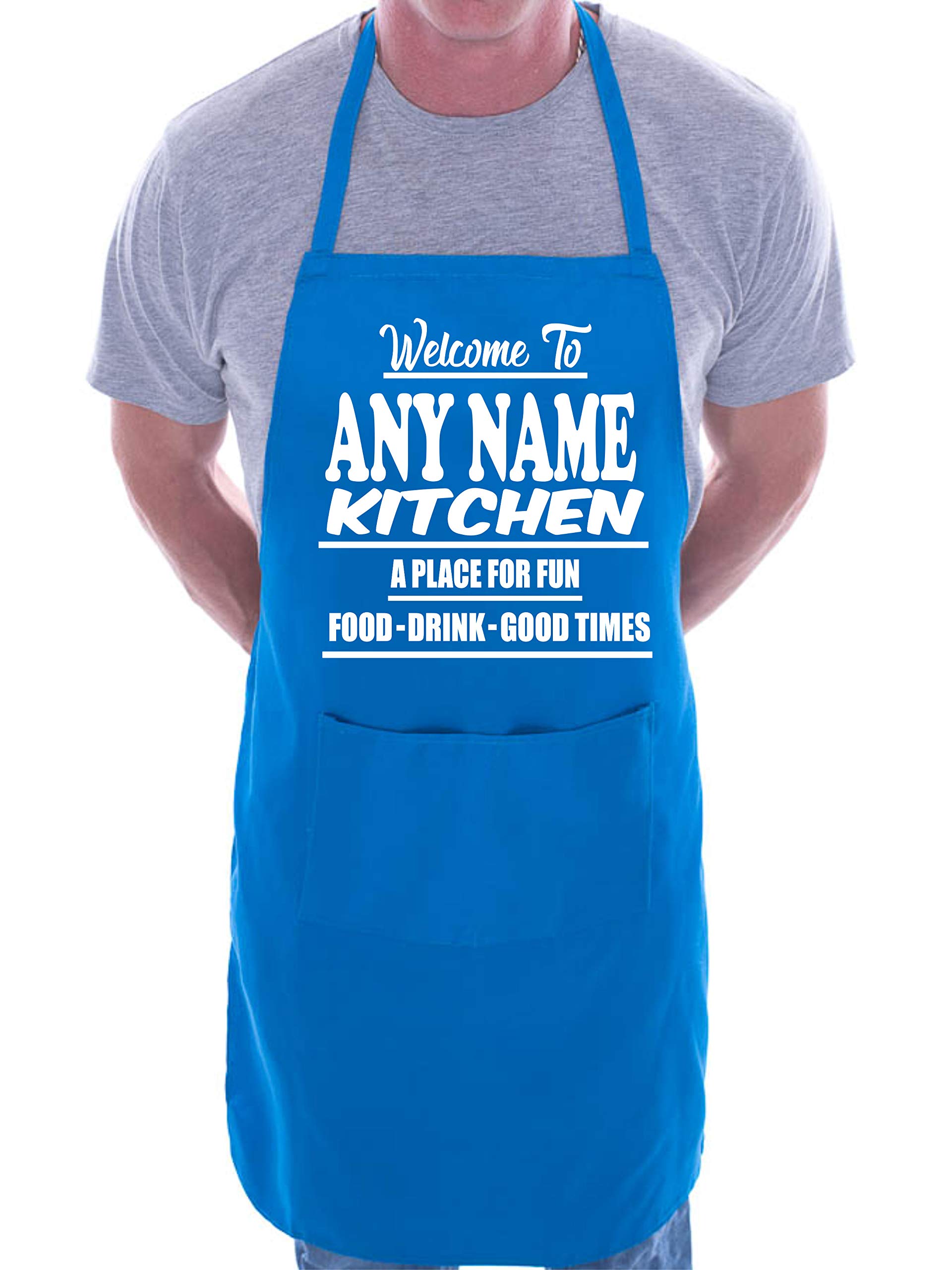 Print4u Men's Blue Personalised Apron Welcome To My Kitchen Any Name