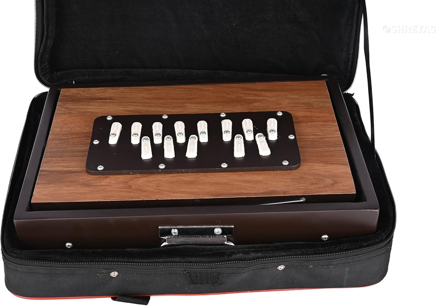 Shruti Box Musical Instrument, Pure Teak Wood Size (15" X 10" X 3"), Tune 440 Hz, Key -C To C (Lower Tone- Male Type Reed), Shruti Box with Carry Bag