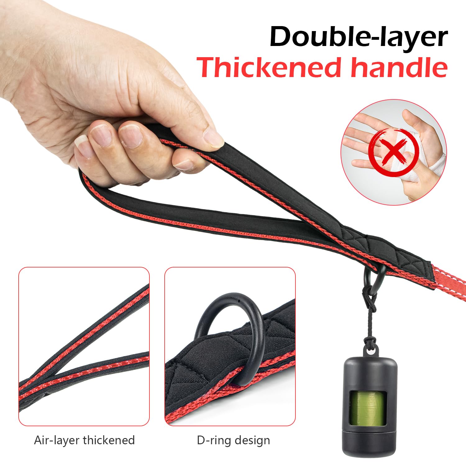 Reflective Double Handle Dog Leash for Large Dogs, Heavy Duty Adjustable Leash with Soft Padded Handles, Traffic Control Training Lead for Walking, Running (Burgundy, S) - 4