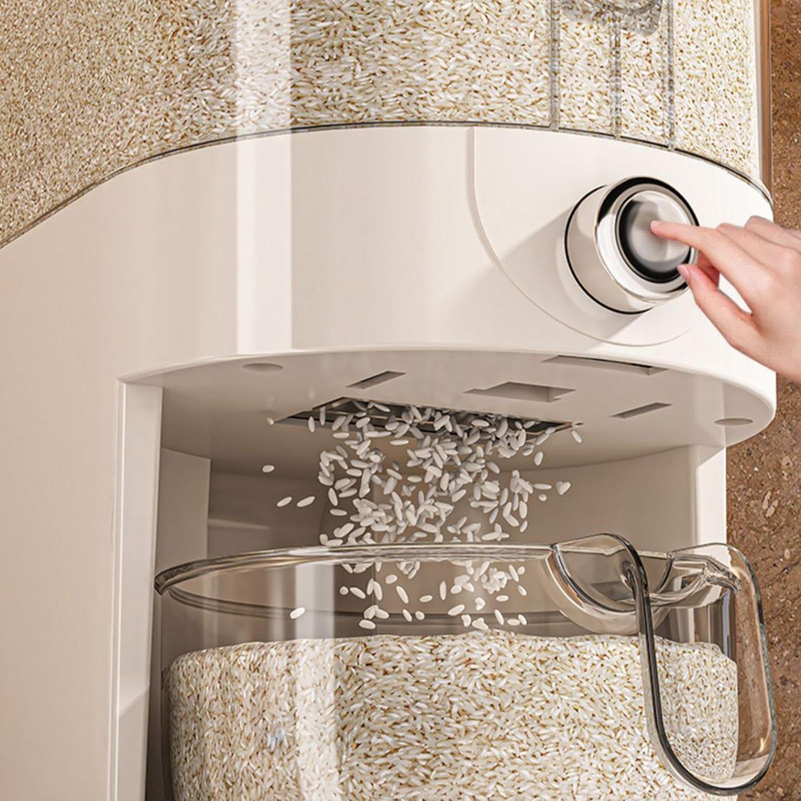 Distributeur de riz, conteneur de stockage de riz de 10 kg avec distributeur à presse, boîte de rangement hermétique pour aliments secs, boîte transparente, pour riz, farine, grains de café