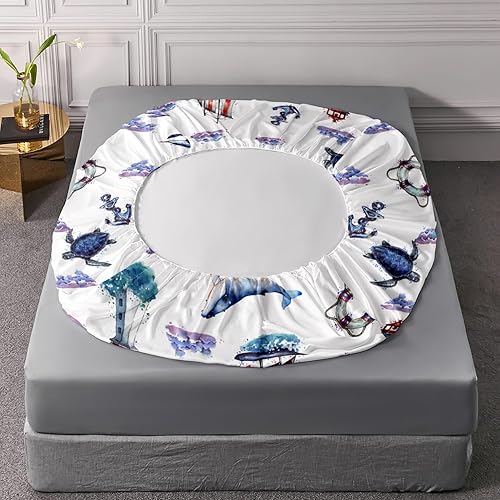 Miniatura 6 de HOSIMA Juego de cama individual con diseño de animales oceánicos en una bolsa para niños y niñas, sábana bajera con 2 fundas de almohada, diseño de