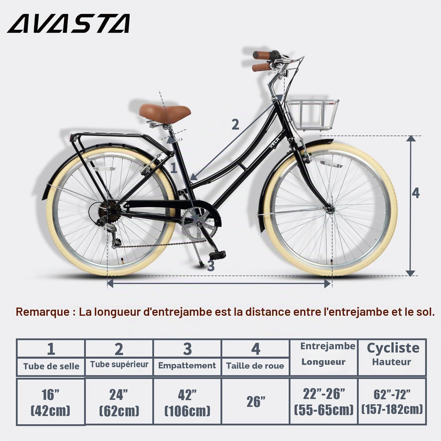 AVASTA Vélo Hybride Urbain 26" pour Femmes, Pratique et élégant pour Le Trafic Urbain, Différentes Couleurs.