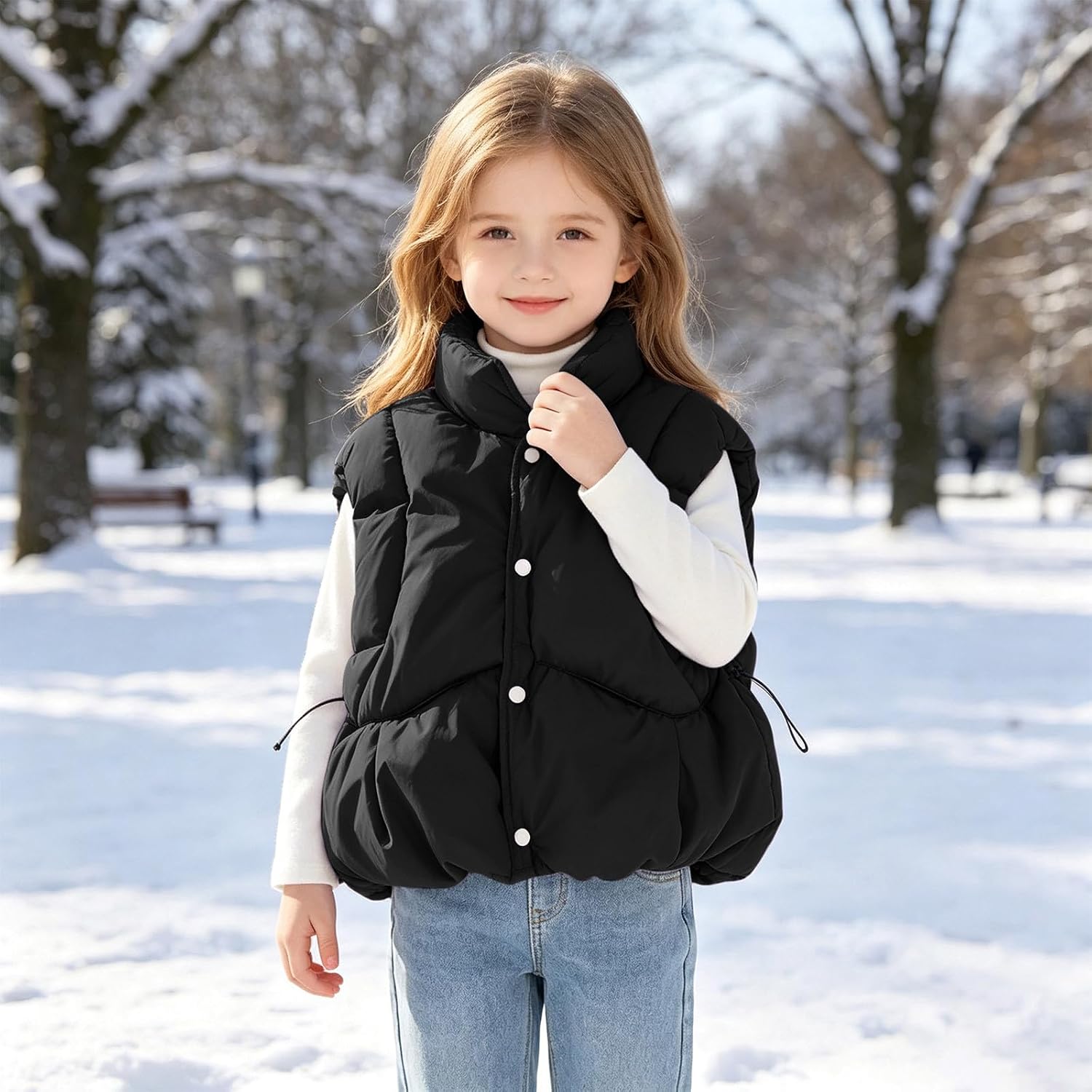 Girls Cropped Quilted Puffer Vest Stand Collar Winter