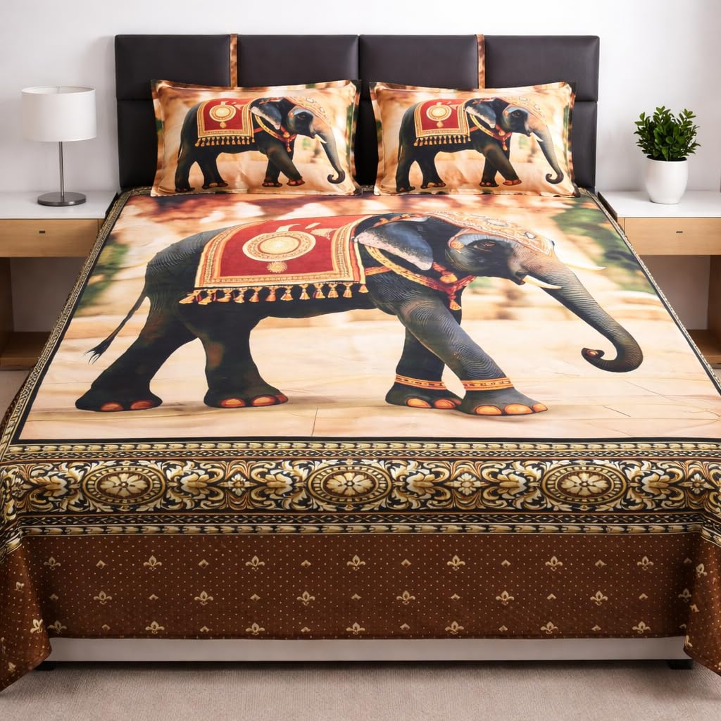 Loomweft King Size Bedsheets Bahubali Elephant | 7D Premium, Heavy Quality, For Bedroom