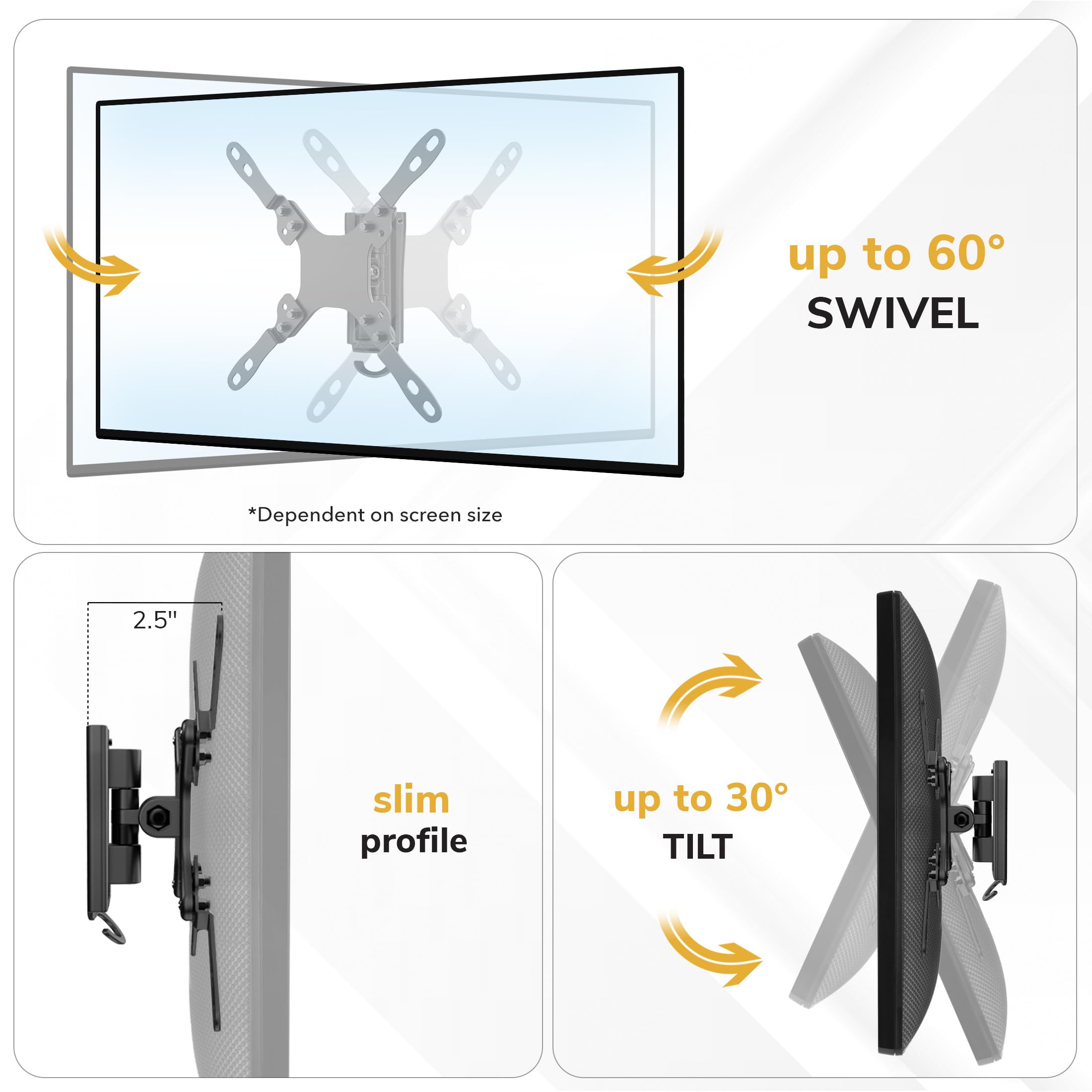 MOUNT-IT! Wohnmobil-TV-Halterung für Flachbildschirme | 33 - 68 cm (13 - 27 Zoll) | 15 kg Kapazität | Innen- und Außenbereich | schwenkbar, neigbar, verstellbar, 100 x 100, 200 x 200 (mattes Schwarz)