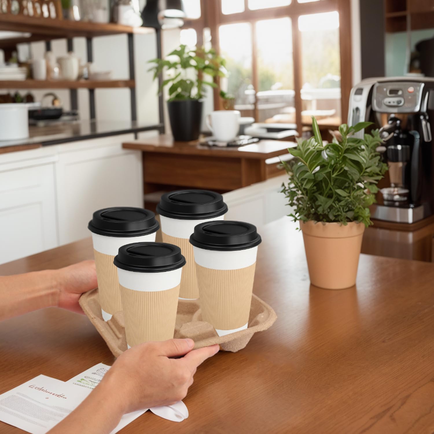 40 Pack Eco-Friendly 4 Cup Drink Carrier, Disposable Coffee Carrier, Cardboard Cup Holder, to Go Coffee Cup Holder for Hot and Cold Drinks by IHDYPPEW - Image 7