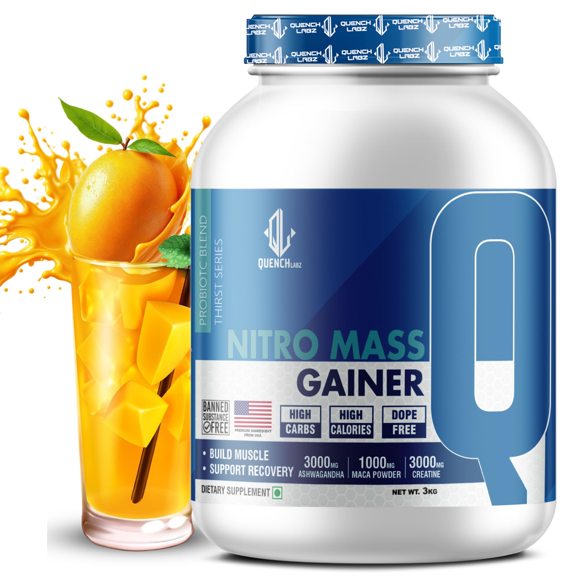 QUENCHLABZ NITRO MASS GAINER 4.5KG Chocolate | 21g Protein, 3g Ashwagandha, 374 Calories | High-Calorie Protein Powder for Weight Gain & Muscle Growth | Creatine & Digestive Enzymes — Amazon image 15
