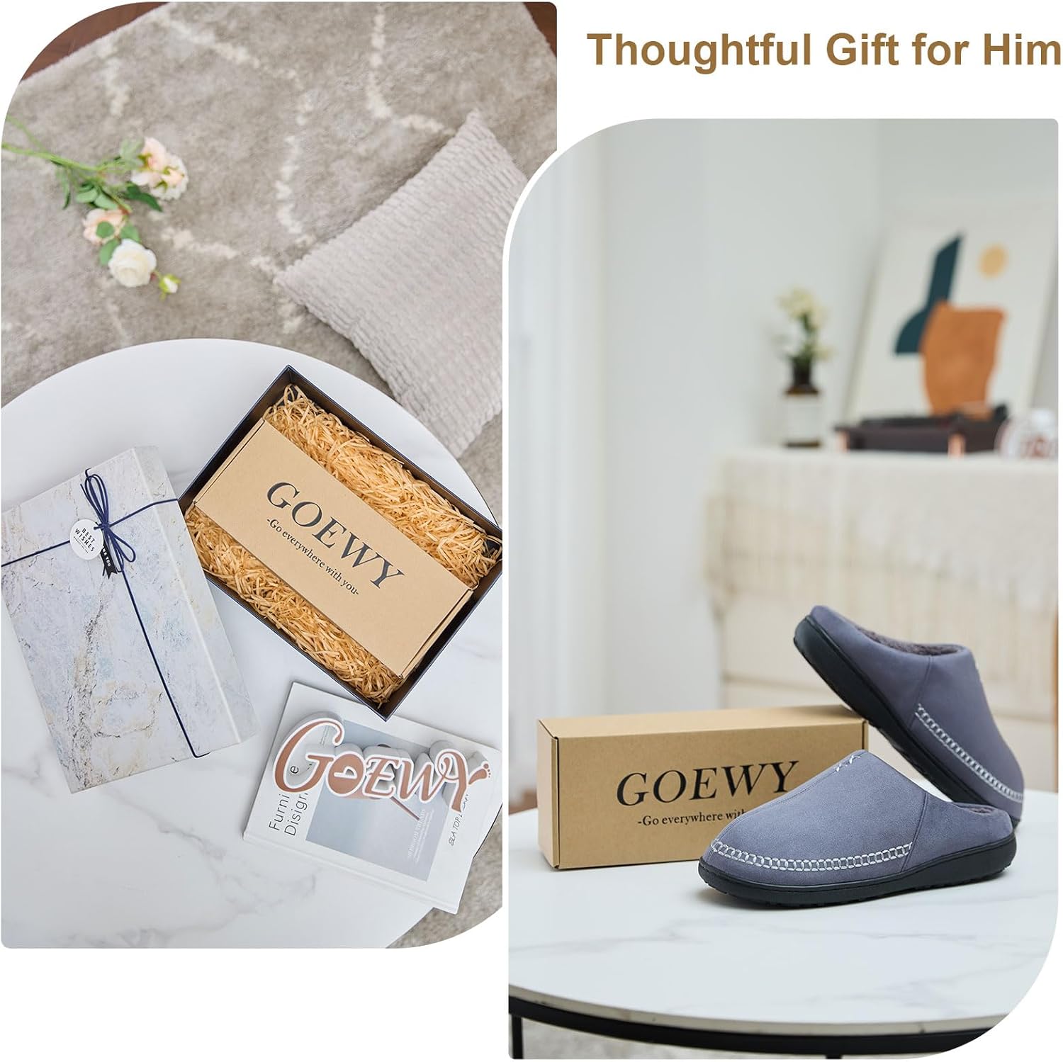 Mens Moccasin Slippers with Memory Foam Indoor Outdoor House Shoes Non-Slip Men's Slipper Warm Comfy Slippers for Men Gifts for Men Him Dad - Image 6