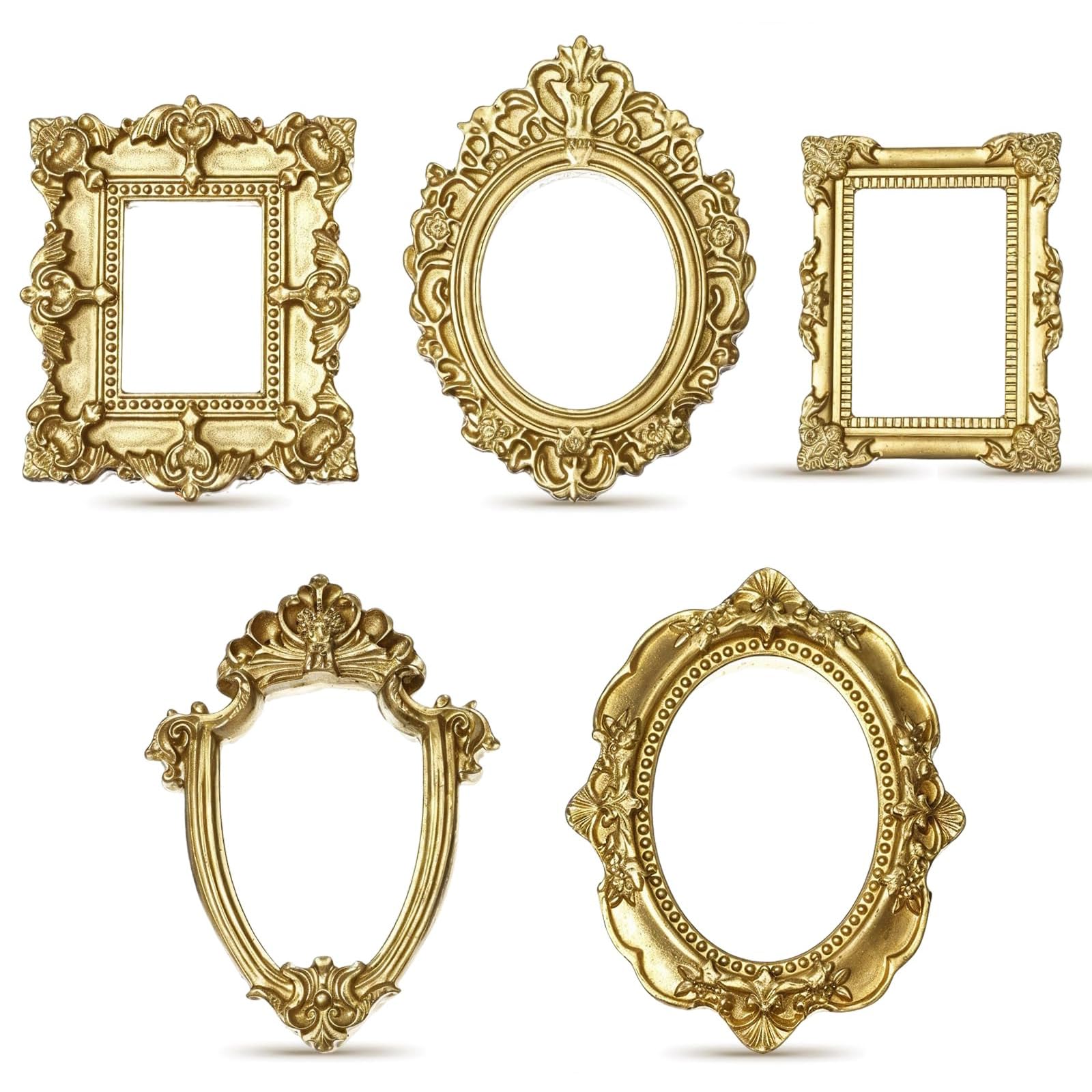 Mini Gold Picture Frames,10Pcs Vintage Resin Ornate Photo Frames Set