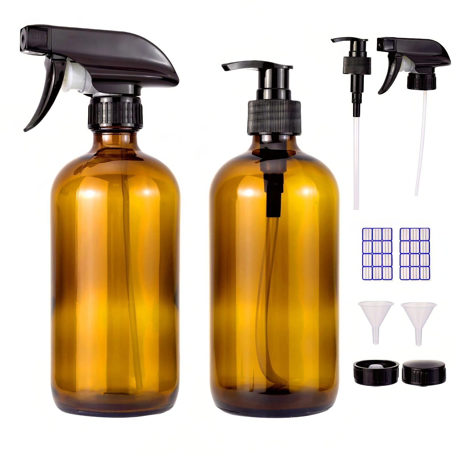 JIUWU 2 Pack 500ml 16.9oz Amber/Brown Glass Spray Bottles, Thickened, Refillable Empty Bottles for Cleaning Solutions, Essential Oils, Hair, Plants,