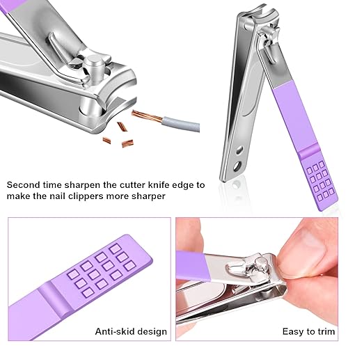 Miniatura 4 de Juego de manicura, mini cortaúñas de viaje, herramientas de cuidado de pedicura, 10 piezas de acero inoxidable (violeta)