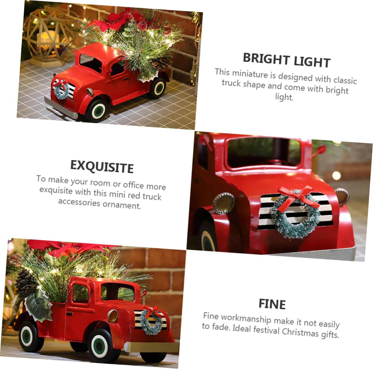 Cabilock Auto Camiones para Niños Coche En Miniatura Decoración De Navidad De La Casa De Campo Modelo Clásico Decoración De Camión Rojo Coches De Juguete Modelos Planchar Adornos Anticuado