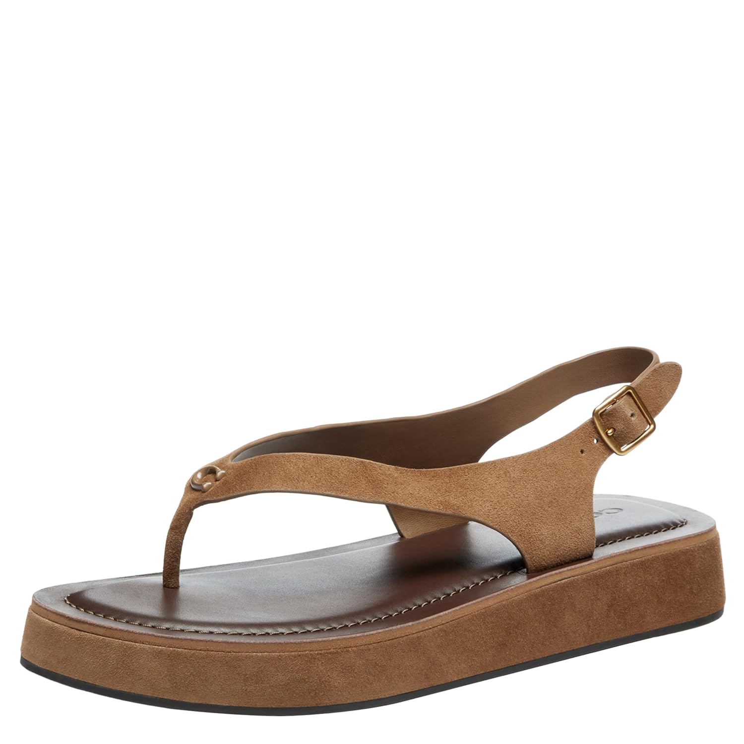 COACH Womens Sculpted C Platform Suede Thong Sandals
