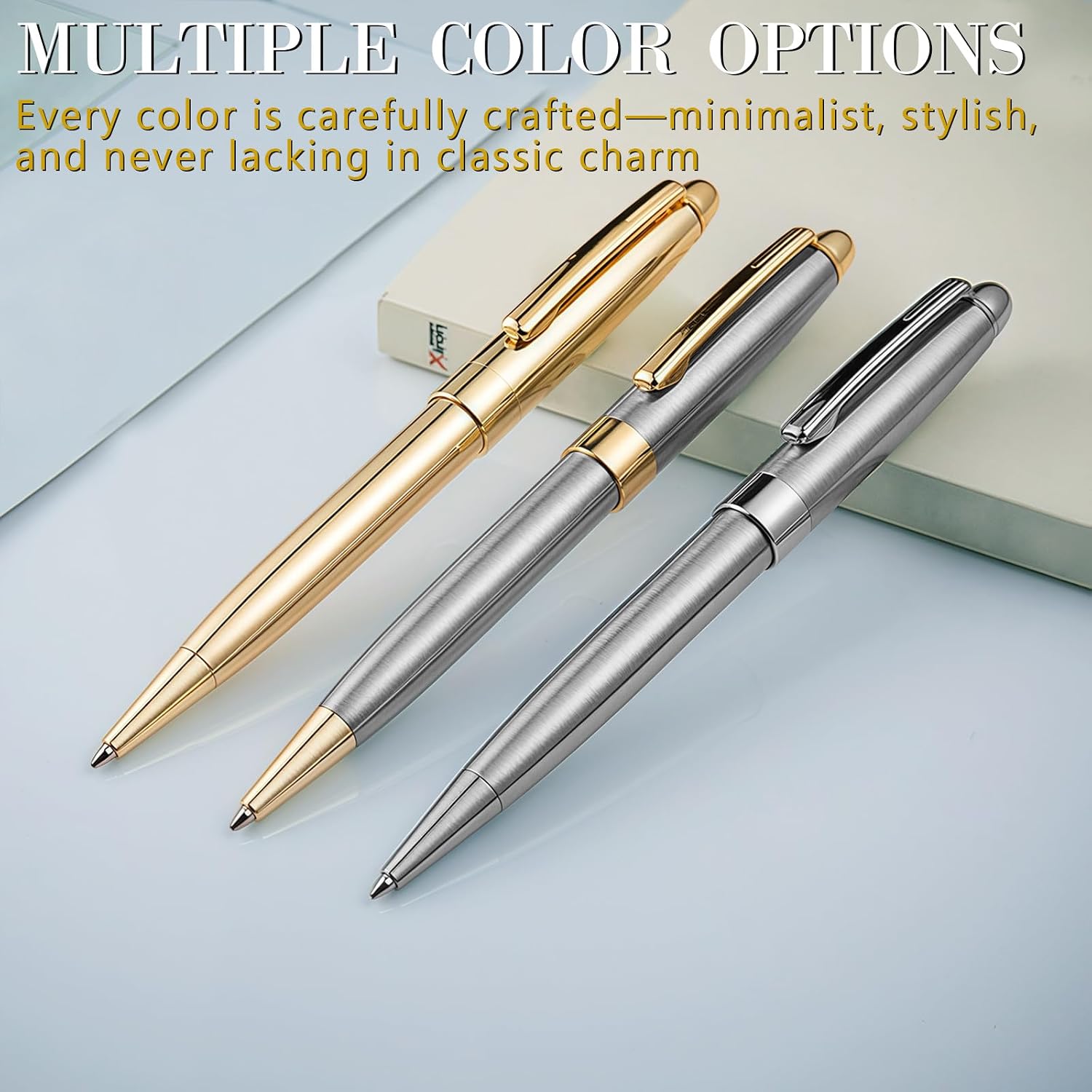 3 Pcs Retractable Metal Ballpoint Pens，Minimalist and Stylish，1.0mm Medium Point Black Ink, Extra with 7 Pcs Refills(Blue/Red/Black)，Smooth Writing，Perfect for Gifts,Business,Office
