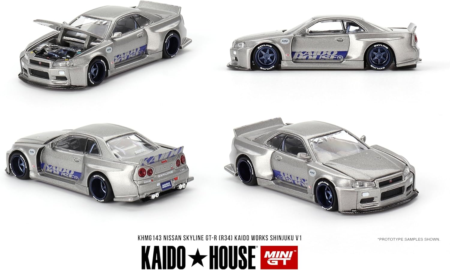 Diecast Model Car Compatible with Kaido House x Mini GT 1:64 Nissan Skyline GT-R (R34) Kaido Works Shinjuku V1 Limited Edition KHMG143