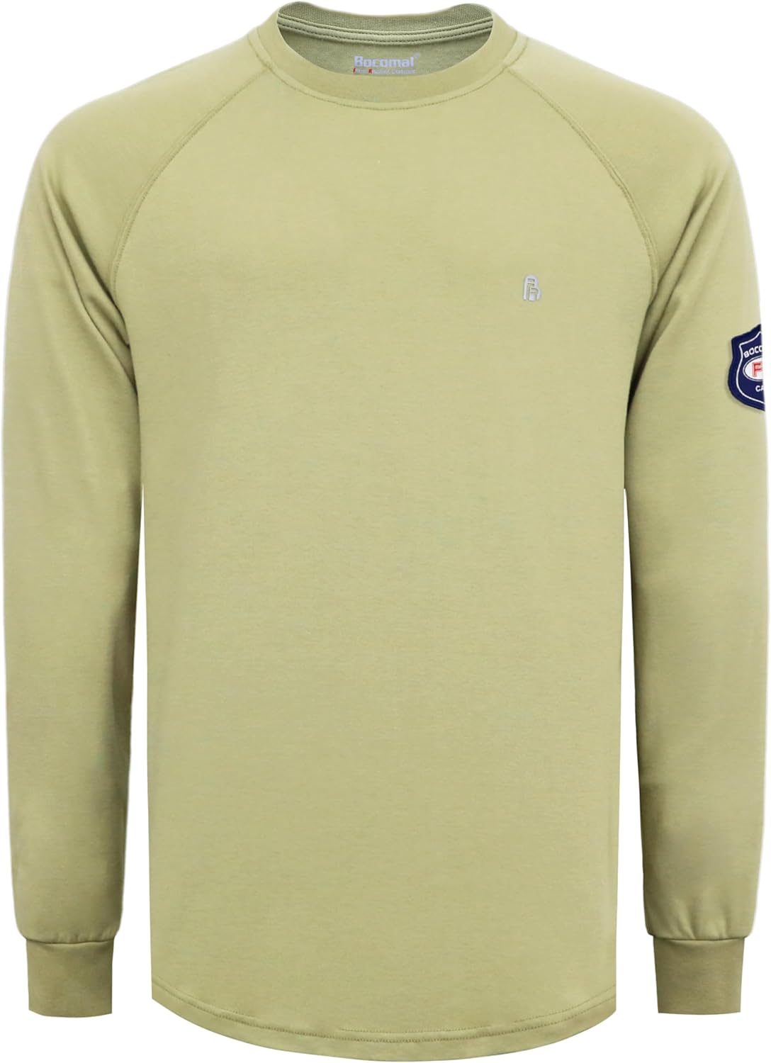 BOCOMAL Men's FR Shirts Long Sleeve Crewneck Fire Resistant 5.5oz Lightweight Cotton Work T Shirt CAT2