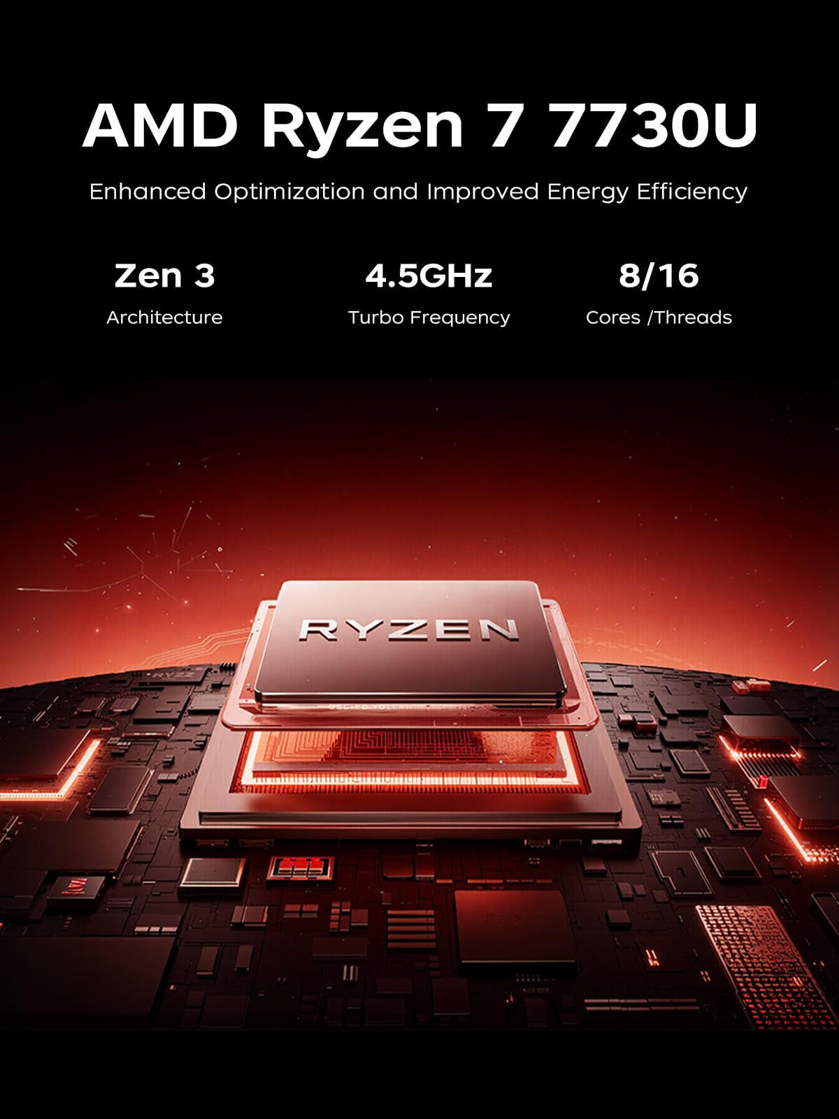 Gaming Laptop with AMD Ryzen7 7730U Processor（Up to 4.5GHz,8C/16T),16GB DDR4 RAM 512GB SSD, AMD Radeon Graphics,WiFi 6,15.6 inch IPS Display,Webcam, Windows 11 Laptop Computer for Video Editing