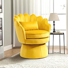 Swivel Accent Chair, Small Barrel Arm Chair, Yellow Velvet Upholstered, Mid-Century Modern Style, for Living Room/Bedroom/Waiting Room, for Relaxing & Reading, Pillow Included