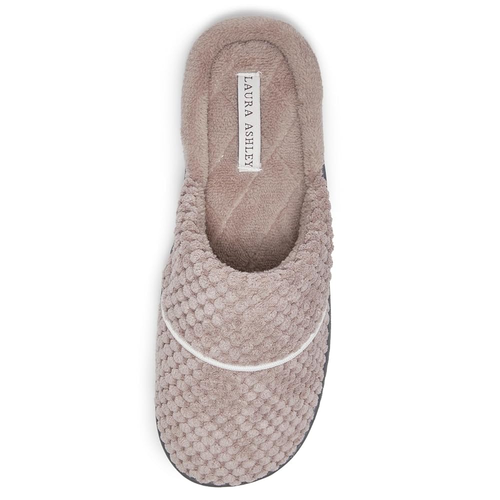 Laura Ashley Women\'s Spa Slip-On Rugged Scuff Slipper, Non-Slip House Slippers with Cushioned Insole for Ladies, Stone, X-Large