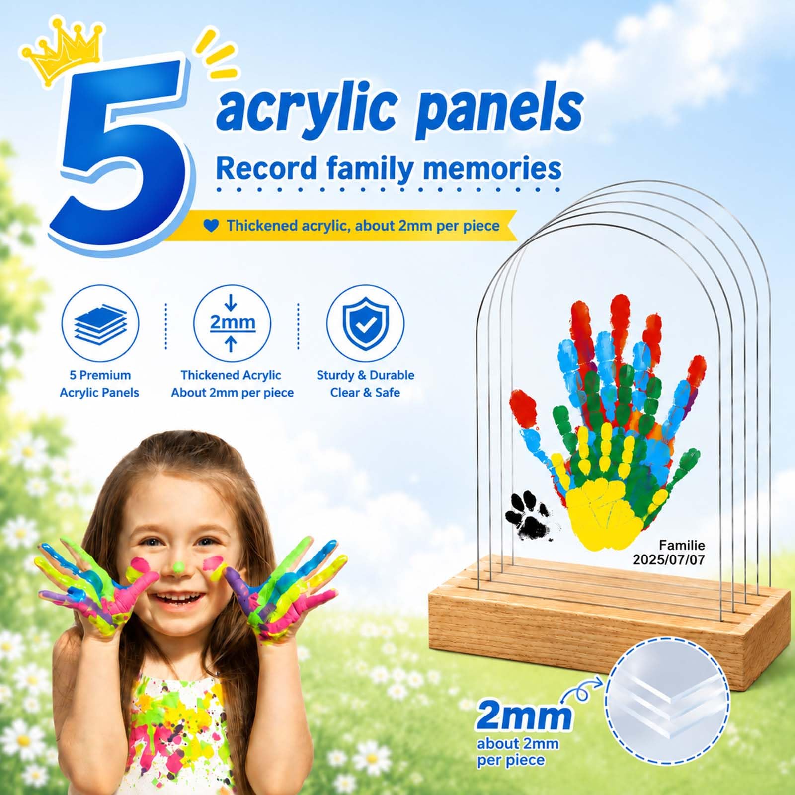 Kit Empreintes Familiales pour 5 Personnes, Peinture à Doigts Bébé Non Toxique, Cadeau de Naissance