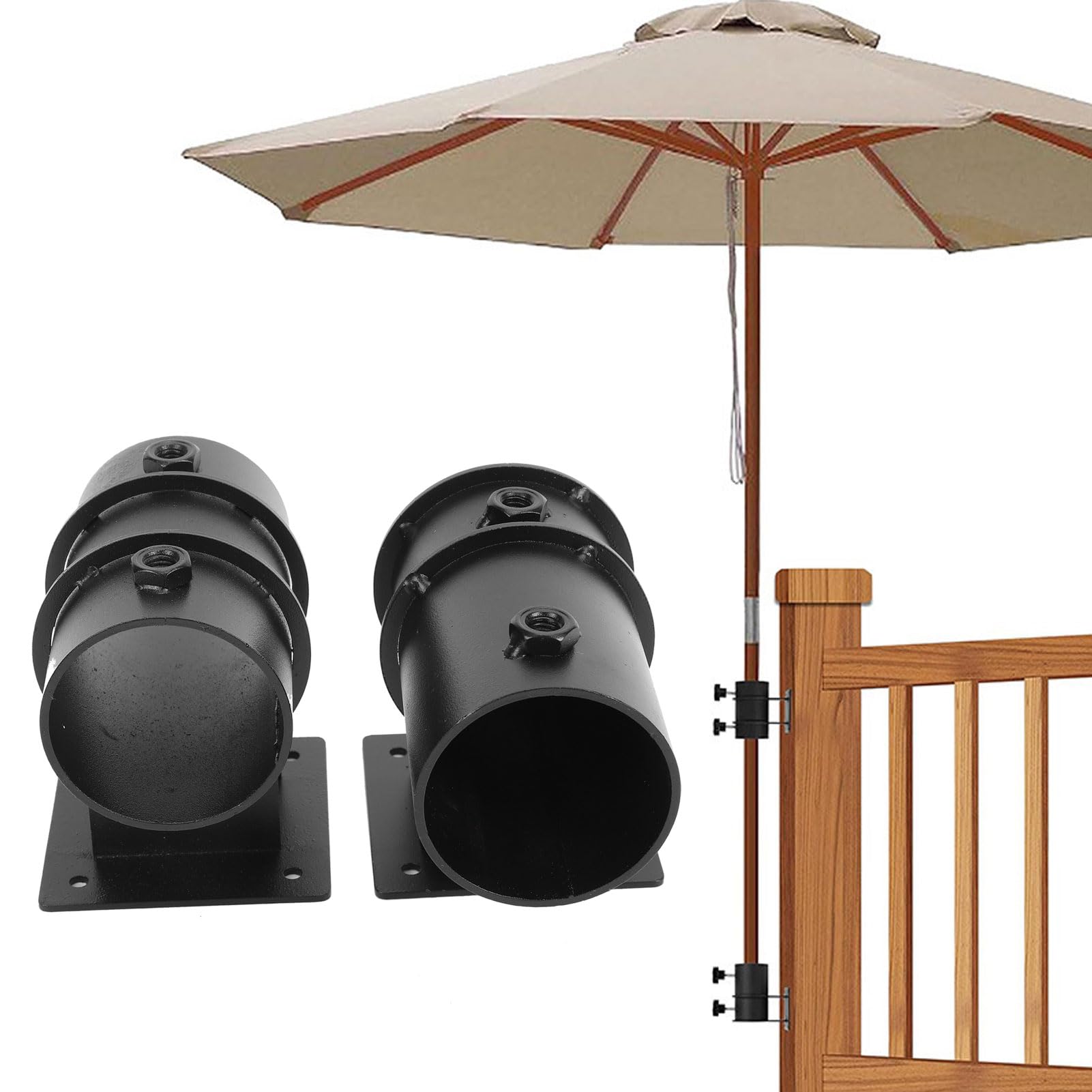 Tosuny Soporte Ajustable para Sombrilla de Metal Resistente, Soporte para Barandilla de Cubierta a Prueba de Viento para Balcón Al Aire