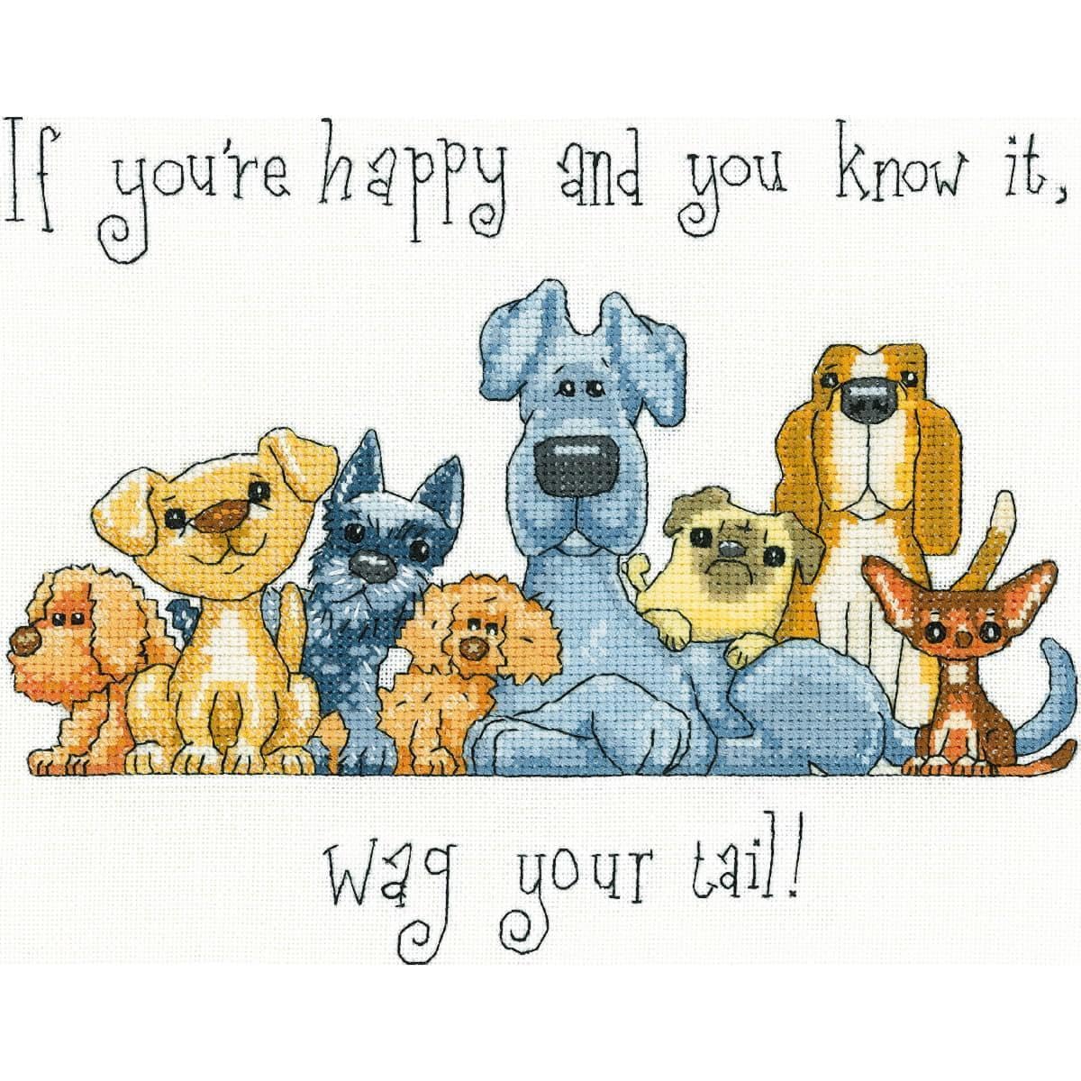 Heritage counted cross stitch kit Aida ""Wag Your Tail"", PUWT1459-A, 21,5x17cm, D