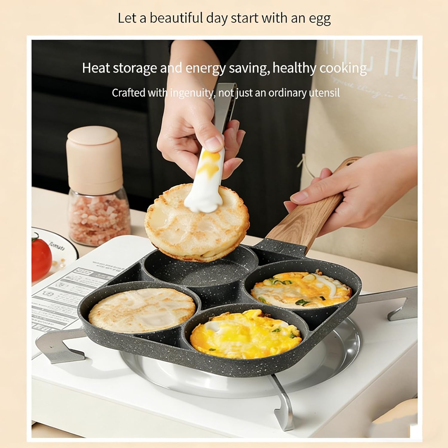 Maifan Stone Multi-Hole Egg Frying Pan, 4 Hole Nonstick Frying Pan, Easy Clean Egg Cooker Omelet Pan for Breakfast Pancake, Hamburger Pan Gas Stove and Other Stoves Cookware (2pcs)