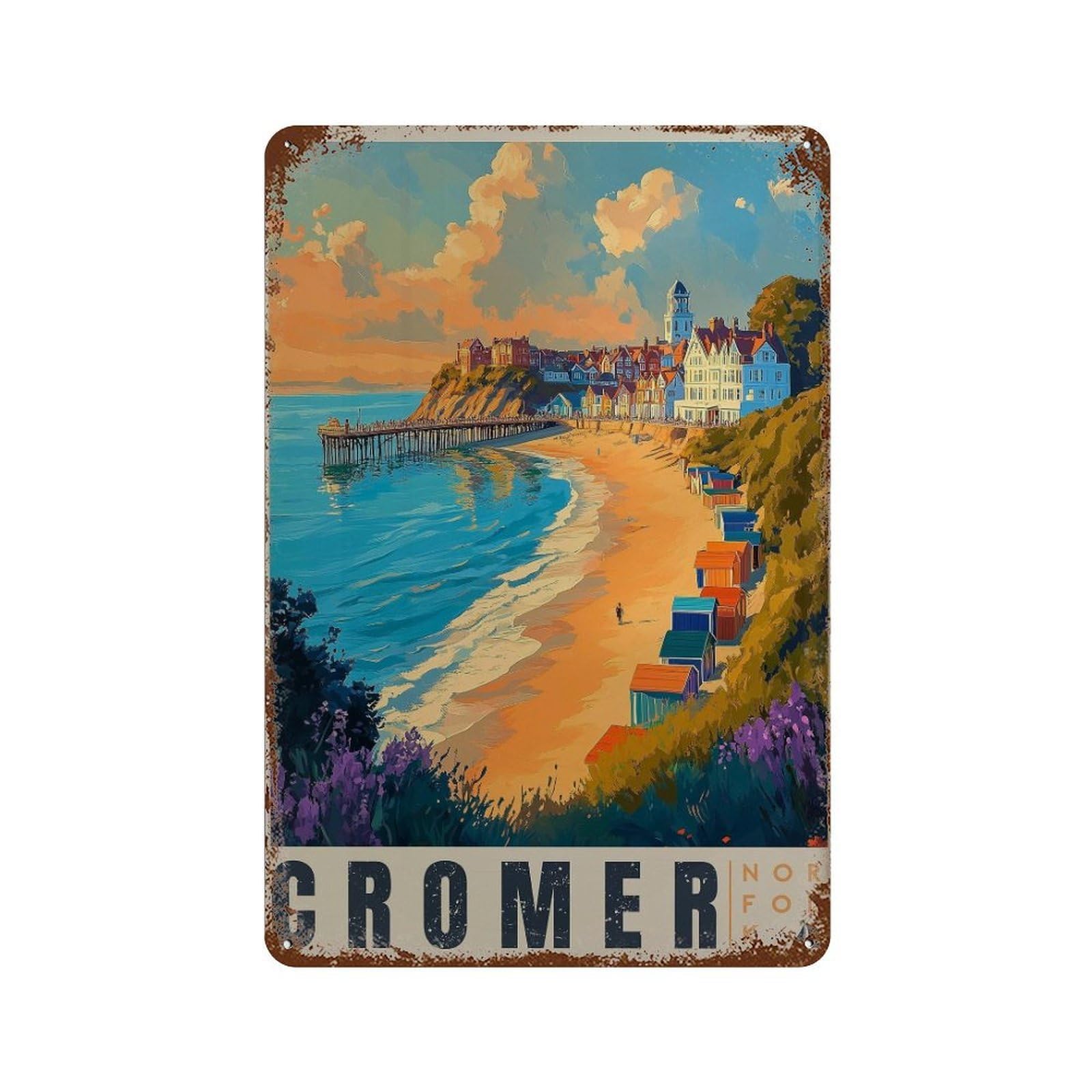 xiaoxiaoshen Cromer England Travel Coastal UK Seaside Wall Decor Art Metal Tin Poster Modern Home Decor Art Home Bar Shop Decorations Vintage Sign 30x20cm