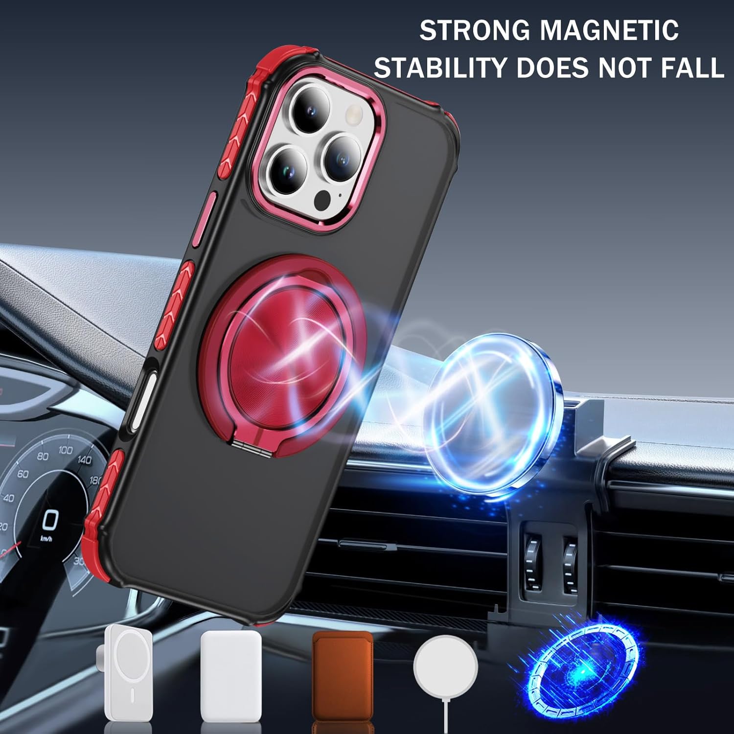 Magnetic for iPhone 16 Pro Max Case, [Compatible with Magsafe][Built-in Kickstand][Bumper Shockproof] Slim Translucent Matte Cover Men Women Phone Case for iPhone 16 Pro Max 6.9", Red - Image 5