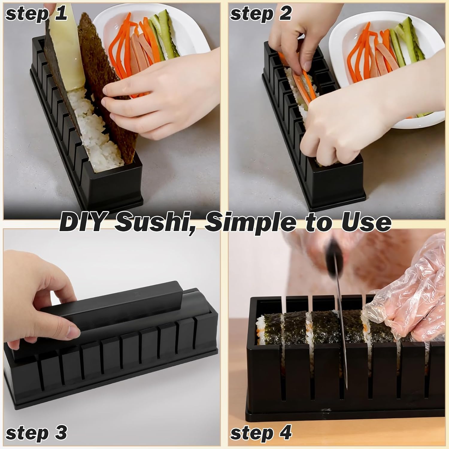 Sushi Making Kit, Sushi Maker 4-in-1 Rice Ball Mold Shapes