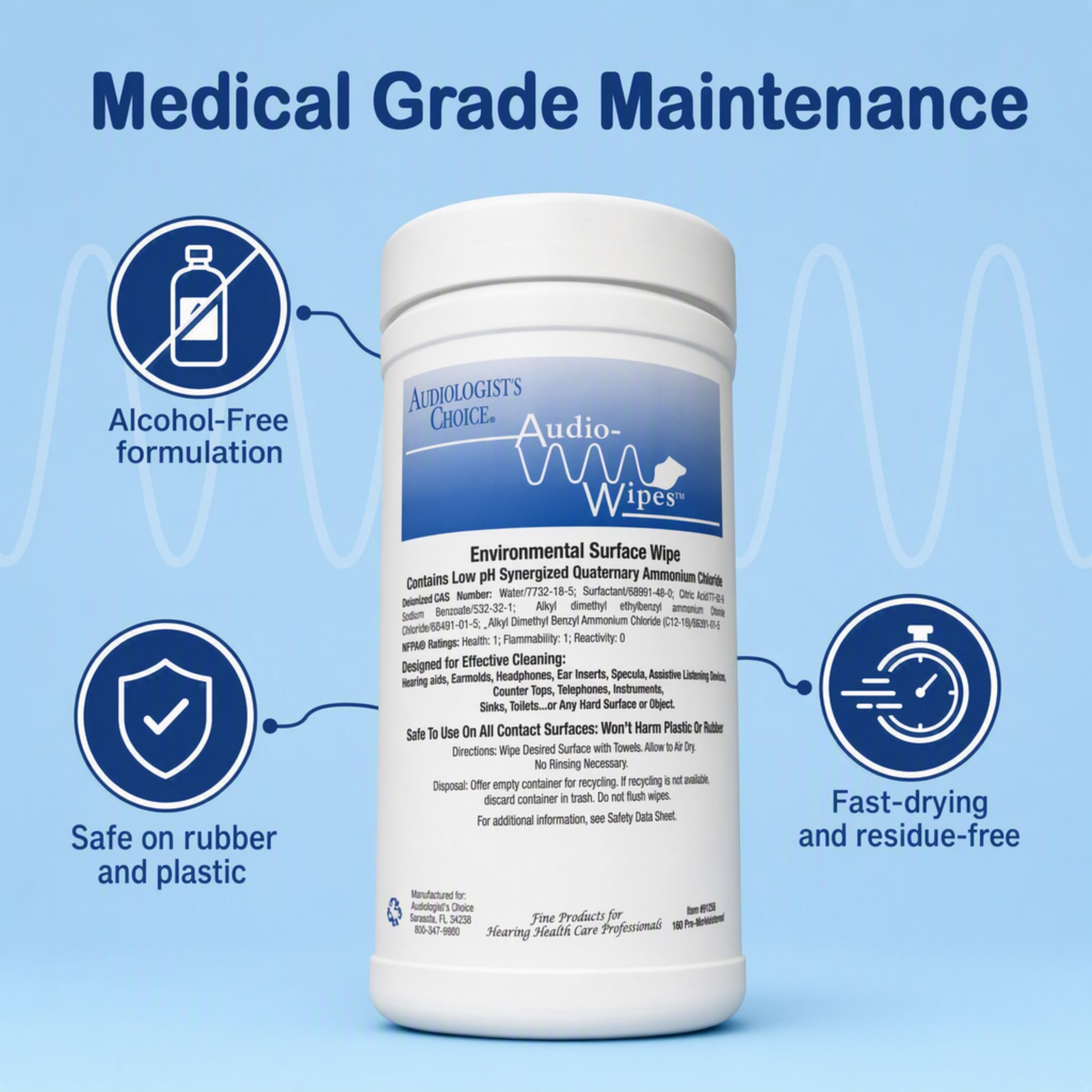 Audiologist's Choice AudioWipes Toallitas, 160 unidades