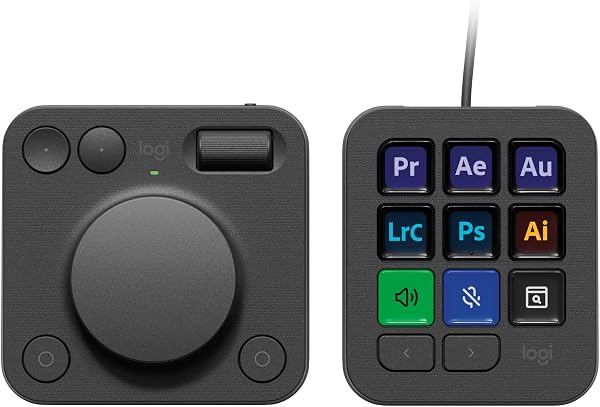 Logitech MX Creative Console, programowalna klawiatura keypad | 9 klawiszy LCD, programowalne napisy, pokrętło sterowani
