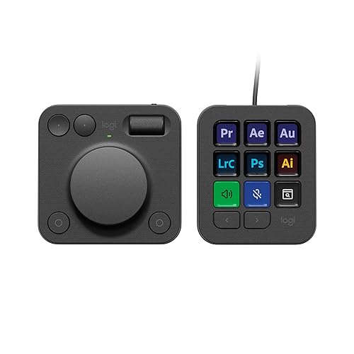 Logitech MX Creative Console, keypad programable con 9 teclas LCD personalizables y dial de control para diseño gráfico, edición de vídeo, fotografía, uso con Adobe, Zoom, Spotify - Grafito - Grafito